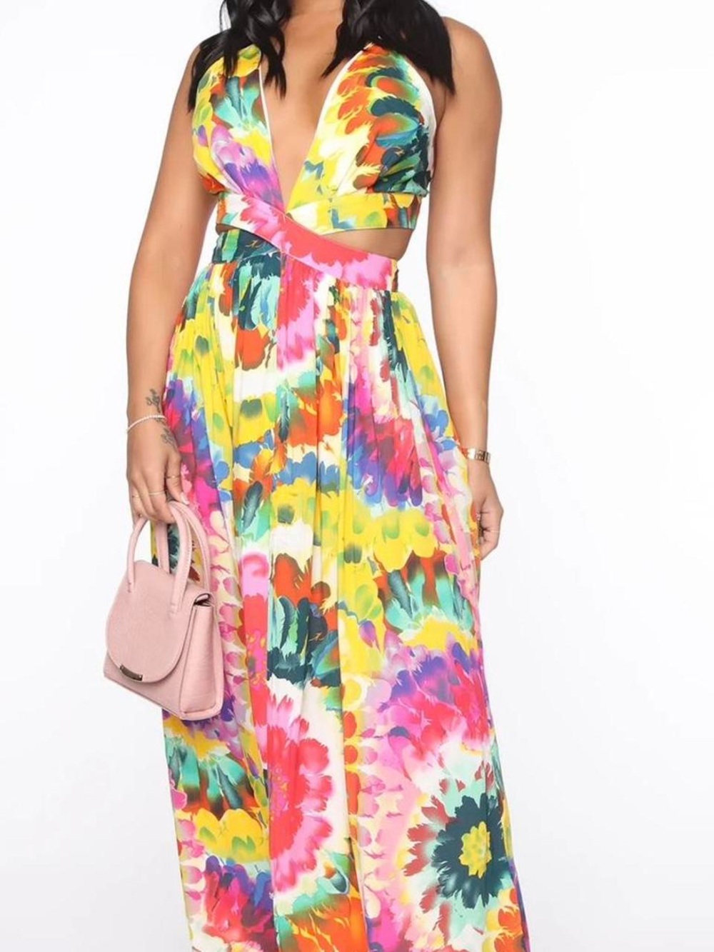 Fashion Nova Multicolor Floral Maxi Dress in Yellow, Pink, Green, Blue